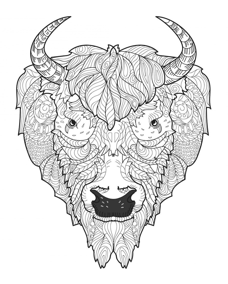 bison head doodle - Bison Head Doodle