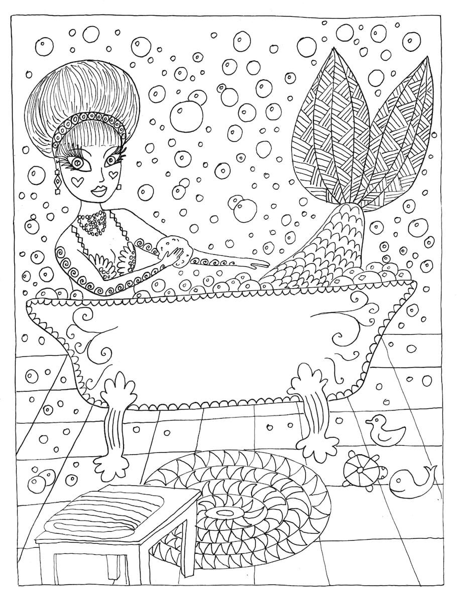 mermaid in bath doodle - Mermaid in Bath Doodle